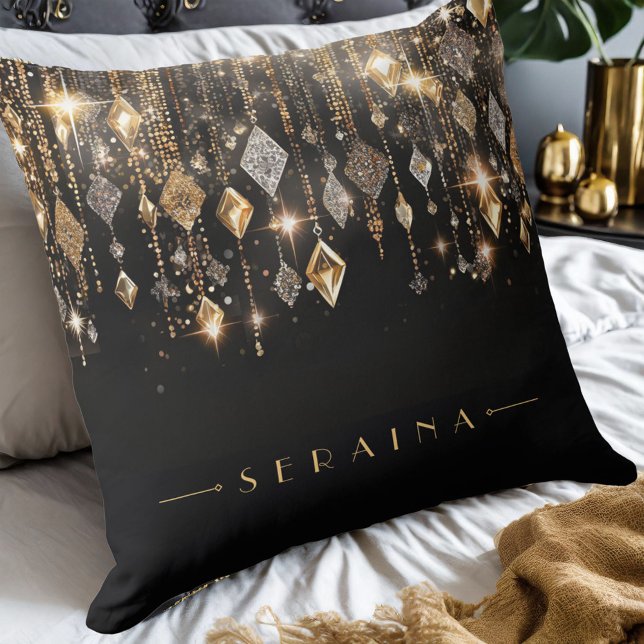 Guld och Silver Boho Gems on Black ID1035 Kudde (Skapare uppladdad)