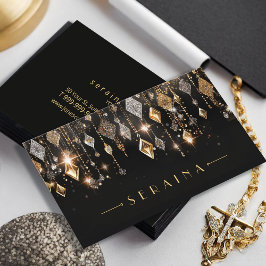 Guld och Silver Boho Gems on Black ID1035 Visitkort