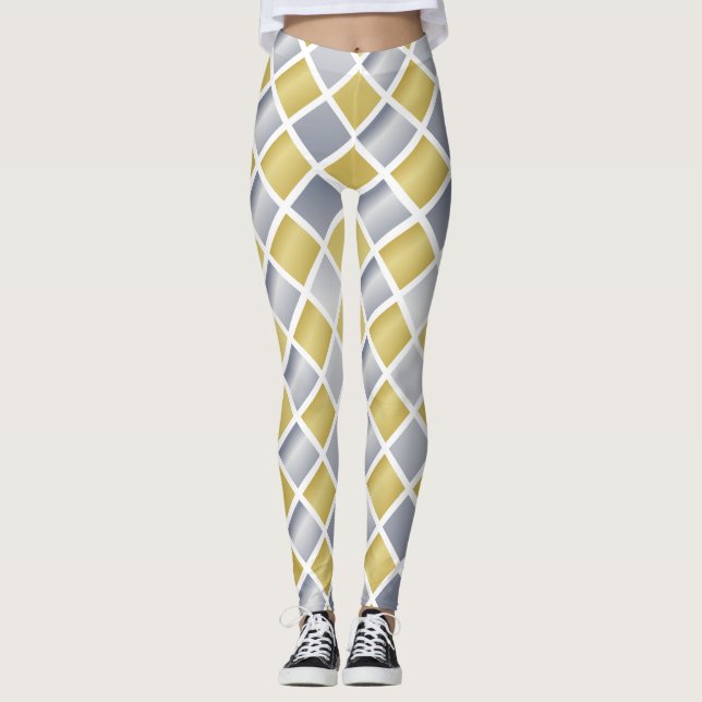 Guld och Silver (Diamond Checkered) Leggings (Framsida)