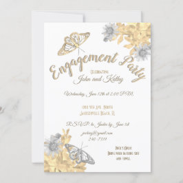 Guld- och silver fjärilar förlovning inbjudningar