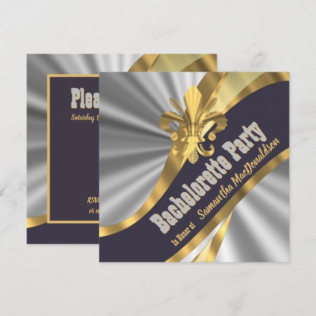 Guld och silver fleur de lys bachelorette Party Inbjudningar (Fram/baksida)