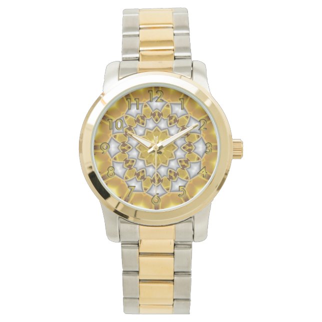 Guld och Silver Fractal Kaleidoscope Watch Armbandsur (Framsida)