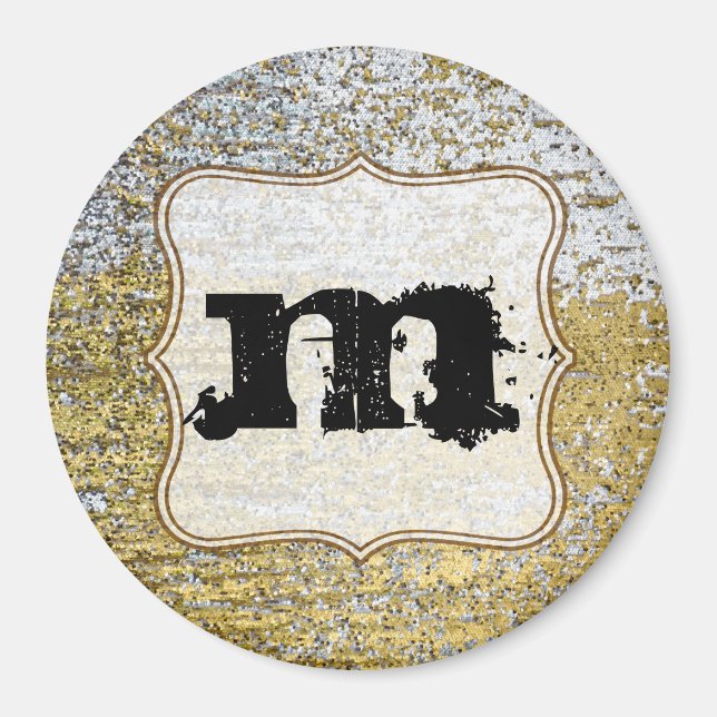 Guld och Silver Grunge Monogram första magnet (Framsidan)