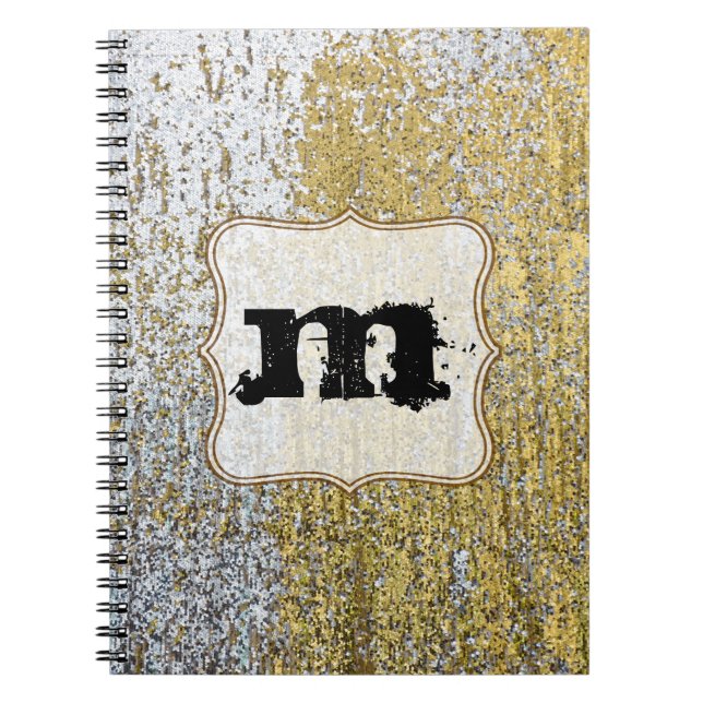 Guld och Silver Grunge Monogram Första noten Bok Anteckningsbok (Framsidan)