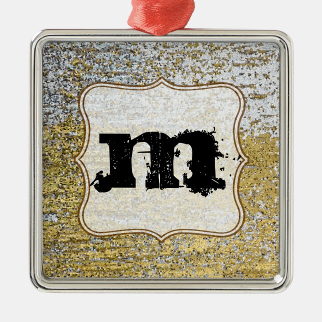 Guld och Silver Grunge Monogram Initial Ornament (Framsidan)