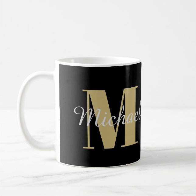 Guld och Silver Monogram och Namn Personligen Kaffemugg (Vänster)