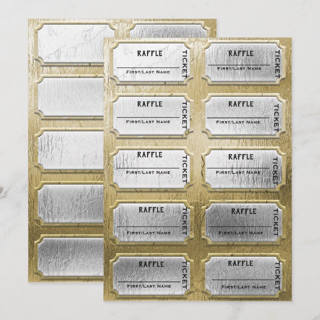 Guld och Silver Raffle Biljett Inbjudningar (Fram/baksida)