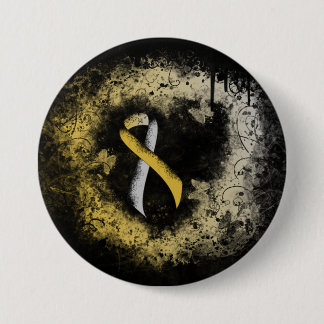 Guld och Silver Ribbon Grunge Heart Knapp