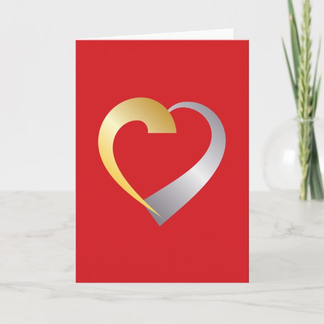 Guld och silver Valentine Heart Helgkort (Framsida)