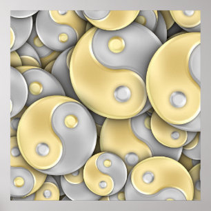 Guld och silver Yin och Yang Poster
