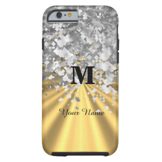Guld- och silverglittermonogram tough iPhone 6 skal