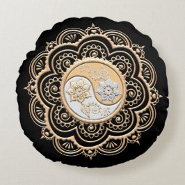 Guld- och silvermandala rund kudde