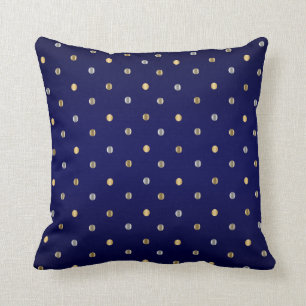 Guld- och silverpolka dots på marinblått kudde