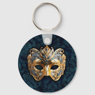 Guld- och silverutsmyckad maskeradmask nyckelring