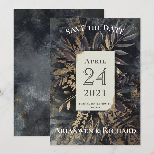 Guld och skiffer grått Spara - vårt datum Inbjudningar (Fram/baksida)