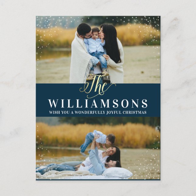 Guld och Snö | 2 Fotojul - Julhälsningar Helg Vykort (Framsida)