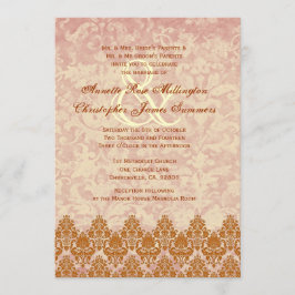 Guld och Snöre och Grunge Damask Wedding V01 Inbjudningar