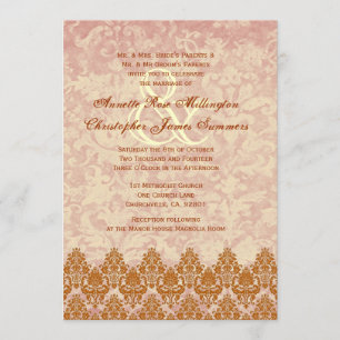 Guld och Snöre och Grunge Damask Wedding V01 Inbjudningar