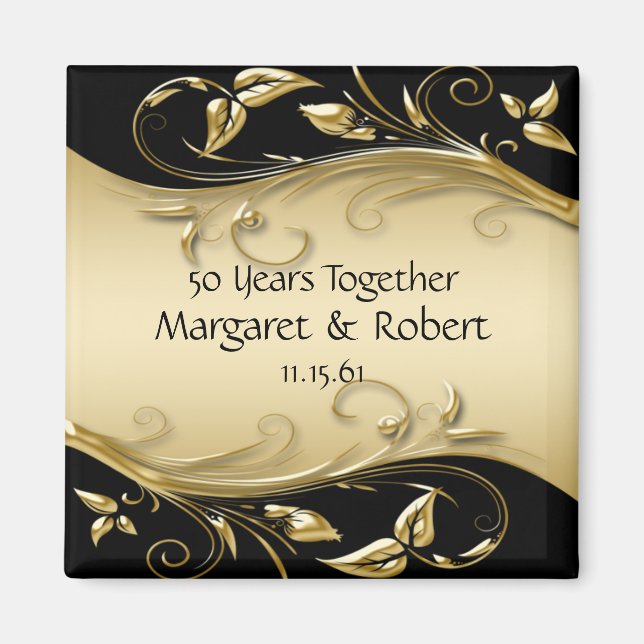Guld och svart 50-årsjubileumsmagnet magnet (Framsidan)