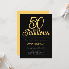 Guld och svart "50 och fantastisk" Femtioårsfirand Inbjudningar