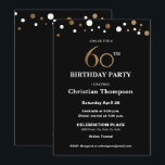 Guld och svart, 60:e Födelsedagsfesten Inbjudningar<br><div class="desc">Detta sofistikerade faux *guld och svart tema firar denna milstolpe på födelsedagen. Texten är helt och hållet anpassade. Elegant. *guld i en utskriven bild</div>