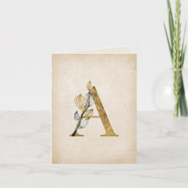 Guld och svart A-monogram med Löv Anteckningskort
