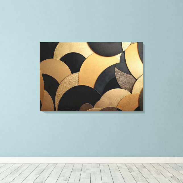 Guld och svart Abstrakt Geometric Mönster Canvastryck (Insitu (trägolv))