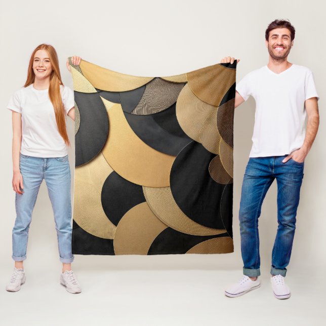 Guld och svart Abstrakt Geometric Mönster Fleecefilt (På plats)