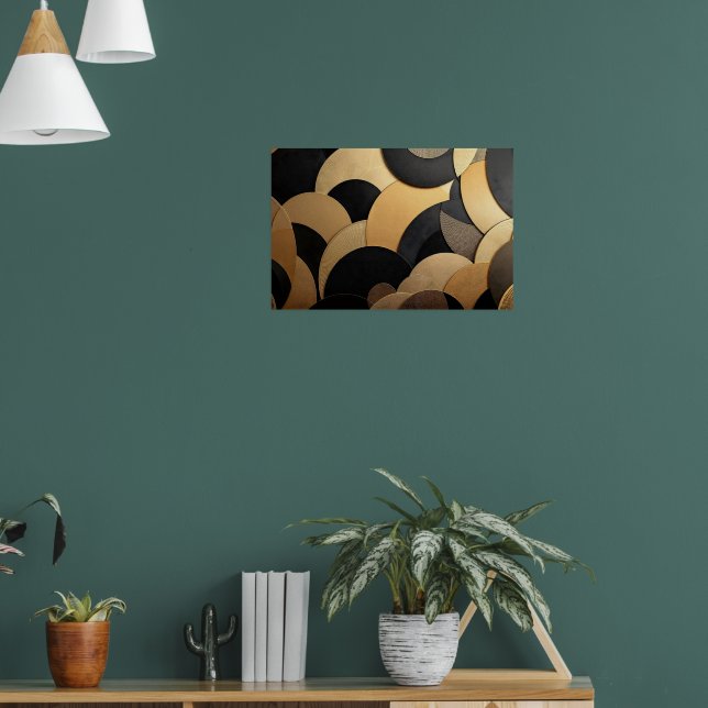 Guld och svart Abstrakt Geometric Mönster Poster (Vardagsrum 1)