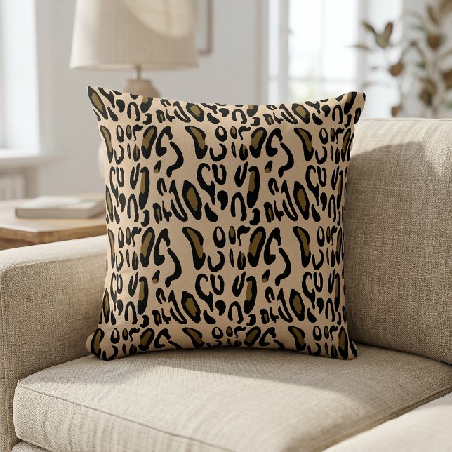 Guld och svart abstrakt leopard djurtryck kudde (Animal Print Pillow)