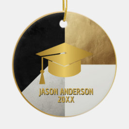 Guld och svart anpassad examensornament julgransprydnad keramik