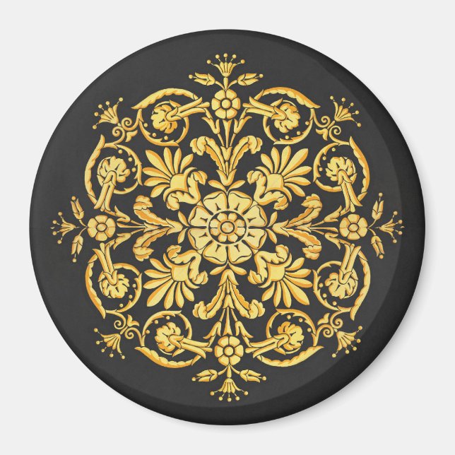 Guld Och Svart Blommigt Mönster Magnet (Framsidan)