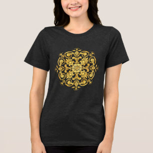 Guld Och Svart Blommönster T Shirt