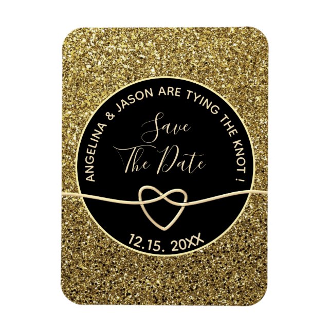 Guld och svart bröllop Save The Date Magnet (Vertikal)