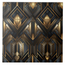 Guld och svart deco, Cityscape View Kakelplatta