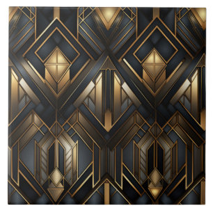 Guld och svart deco, Cityscape View Kakelplatta
