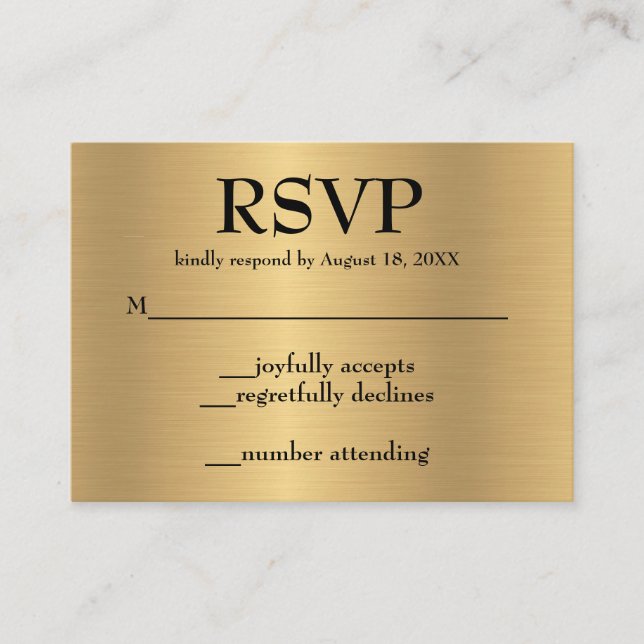Guld och svart enkel RSVP bifogad kort (Framsida)