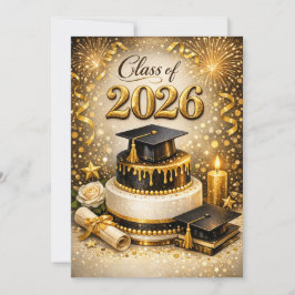 Guld och svart examens tårta julkort