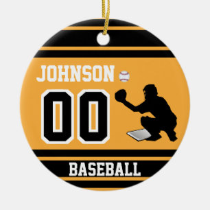 Guld och svart för personligbaseballstoppare   julgransprydnad keramik