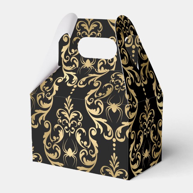 Guld och svart Halloween-damask Presentaskar (Framsidan Sidan)