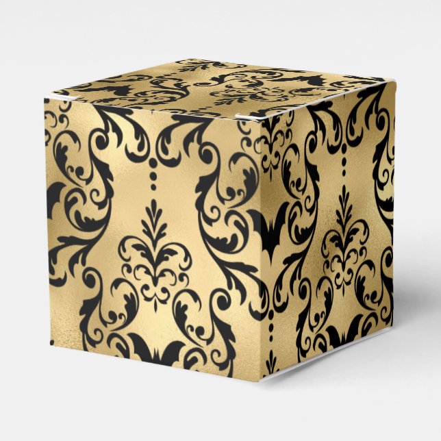 Guld och svart Halloween-damask Presentaskar (Framsidan Sidan)