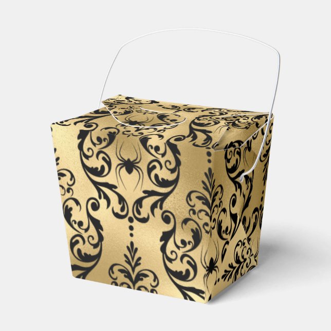 Guld och svart Halloween-damask Presentaskar (Framsidan Sidan)
