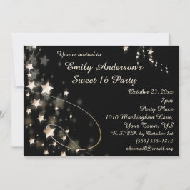 Guld och svart Hollywood Star Sweet 16 födelsedag Inbjudningar