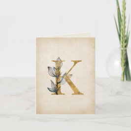 Guld och svart K-monogram med blad Anteckningskort