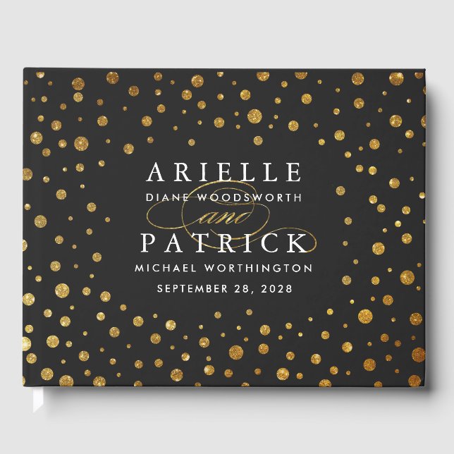 Guld och svart konfetti foil Bröllop Guest Bok (Framsida)