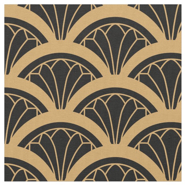 Guld och svart konst Deco Fläkt Flower Mönster Tyg (Närbild)