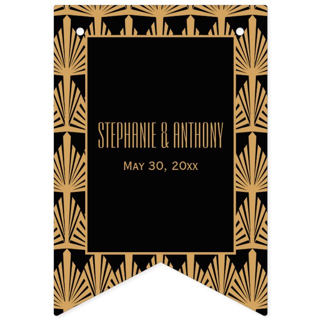 Guld och svart konst Deco Mönster Bröllop Vimplar (Första flaggan)