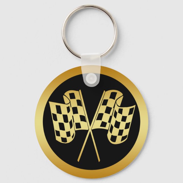 GULD OCH SVART KONTROLLERAT FLAGGA NYCKELRING (Framsida)