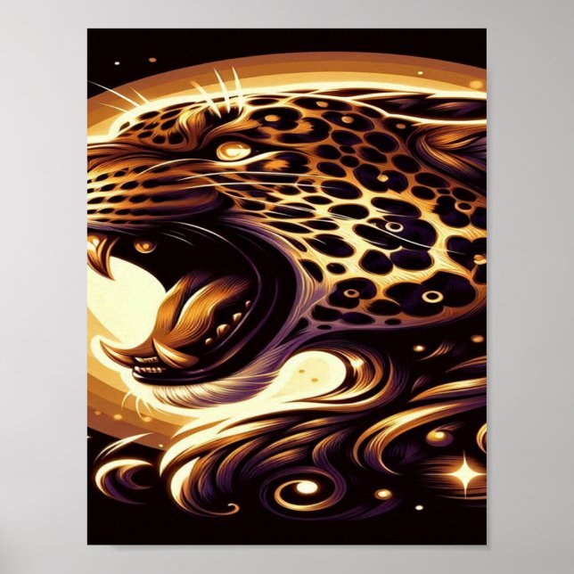 Guld och svart leopard vägg- eller dörrposter poster (Framsidan)