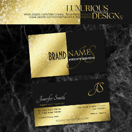 Guld och svart med Glitter Stars Monogram Bicolor Visitkort